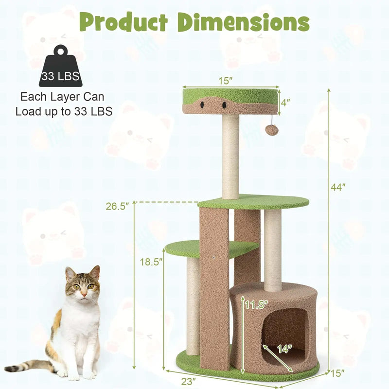 5-Tier Modern Cat Tree Tower for Indoor Cats with Sisal Scratching Posts-Green by DirectDeals