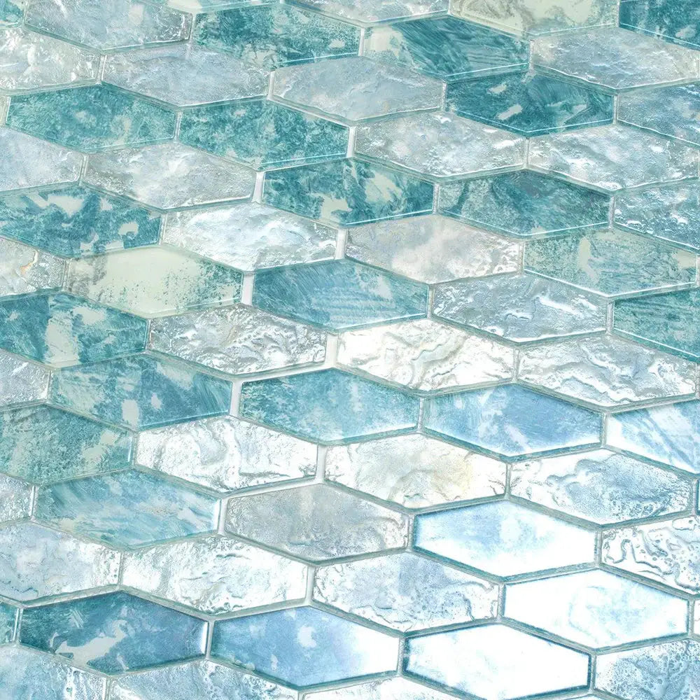 Aqua 11x12 Matte Elongated Hexagon Glass Mosaic Tile (10 pack, 8.6 sq ft/case) by Apollo Tile