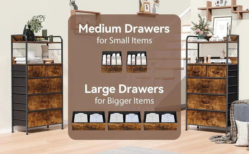 5-Drawer Vertical Dresser with Spacious Storage - No Assembly Required Modern Fabric Tower Organizer Unit, Space-Saving Compact Design with Sturdy Frame for Bedroom, Hallway, Living Room - Ideal for Small Spaces, 27-Inch Heig by House Of Avana