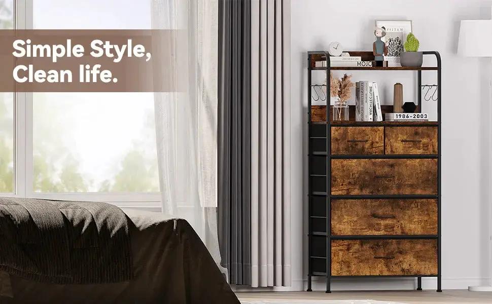 5-Drawer Vertical Dresser with Spacious Storage - No Assembly Required Modern Fabric Tower Organizer Unit, Space-Saving Compact Design with Sturdy Frame for Bedroom, Hallway, Living Room - Ideal for Small Spaces, 27-Inch Heig by House Of Avana