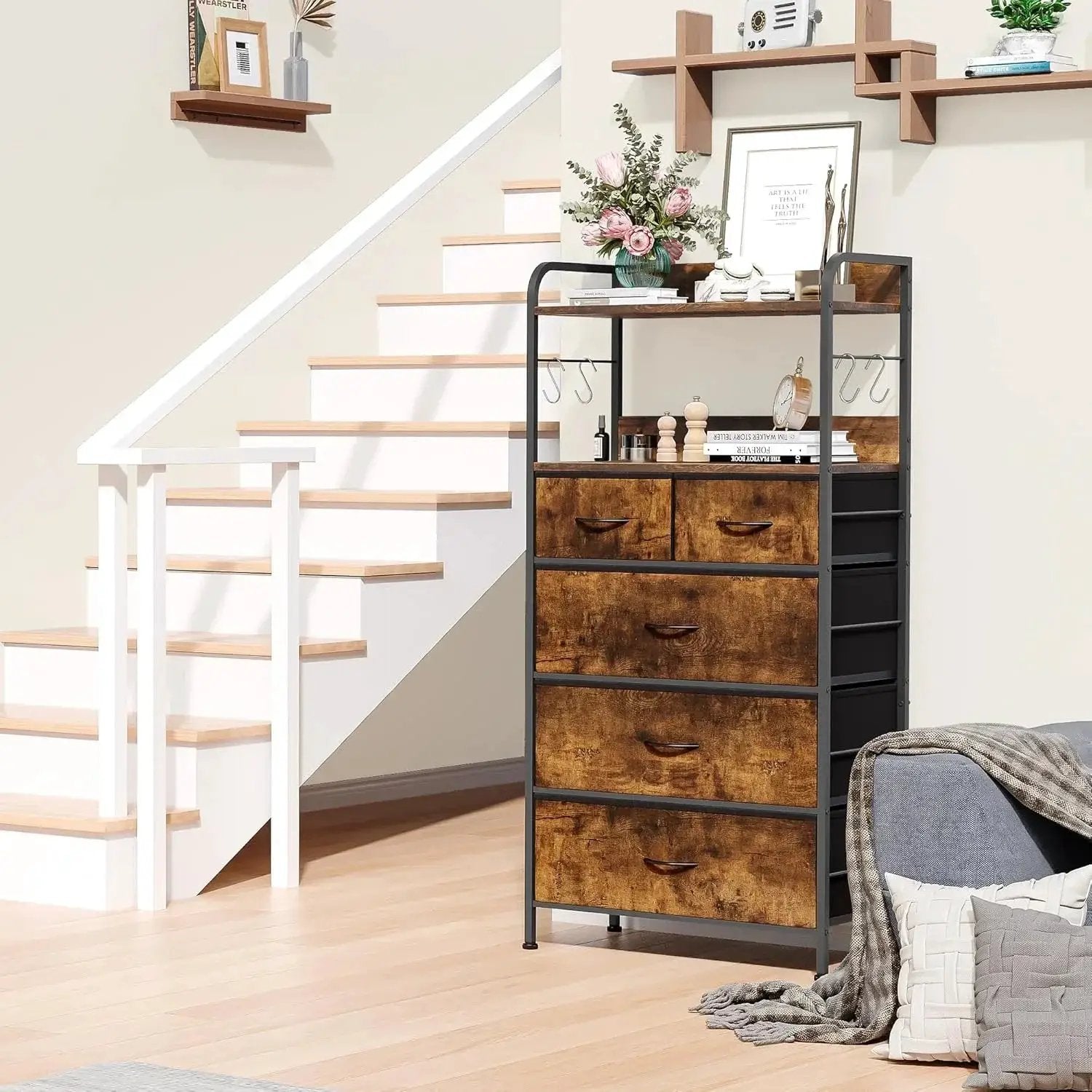5-Drawer Vertical Dresser with Spacious Storage - No Assembly Required Modern Fabric Tower Organizer Unit, Space-Saving Compact Design with Sturdy Frame for Bedroom, Hallway, Living Room - Ideal for Small Spaces, 27-Inch Heig by House Of Avana