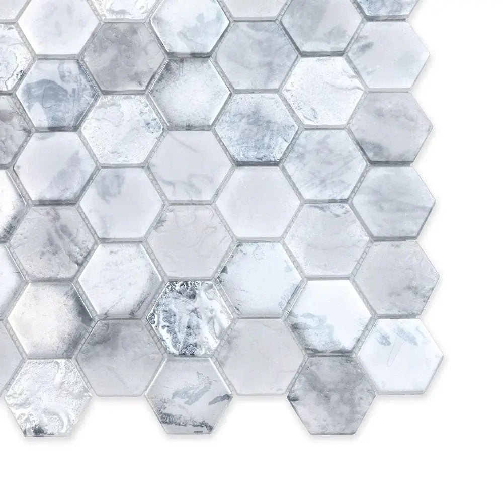 White 12x12 Matte Hexagon Glass Mosaic Tile (10 pack, 9.6 sq ft/case) by Apollo Tile