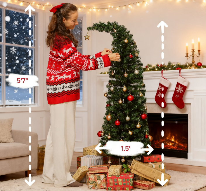5 Ft Prelit Bent Top Christmas Tree with 300 LEDs and Metal Stand, photo 8 of 8