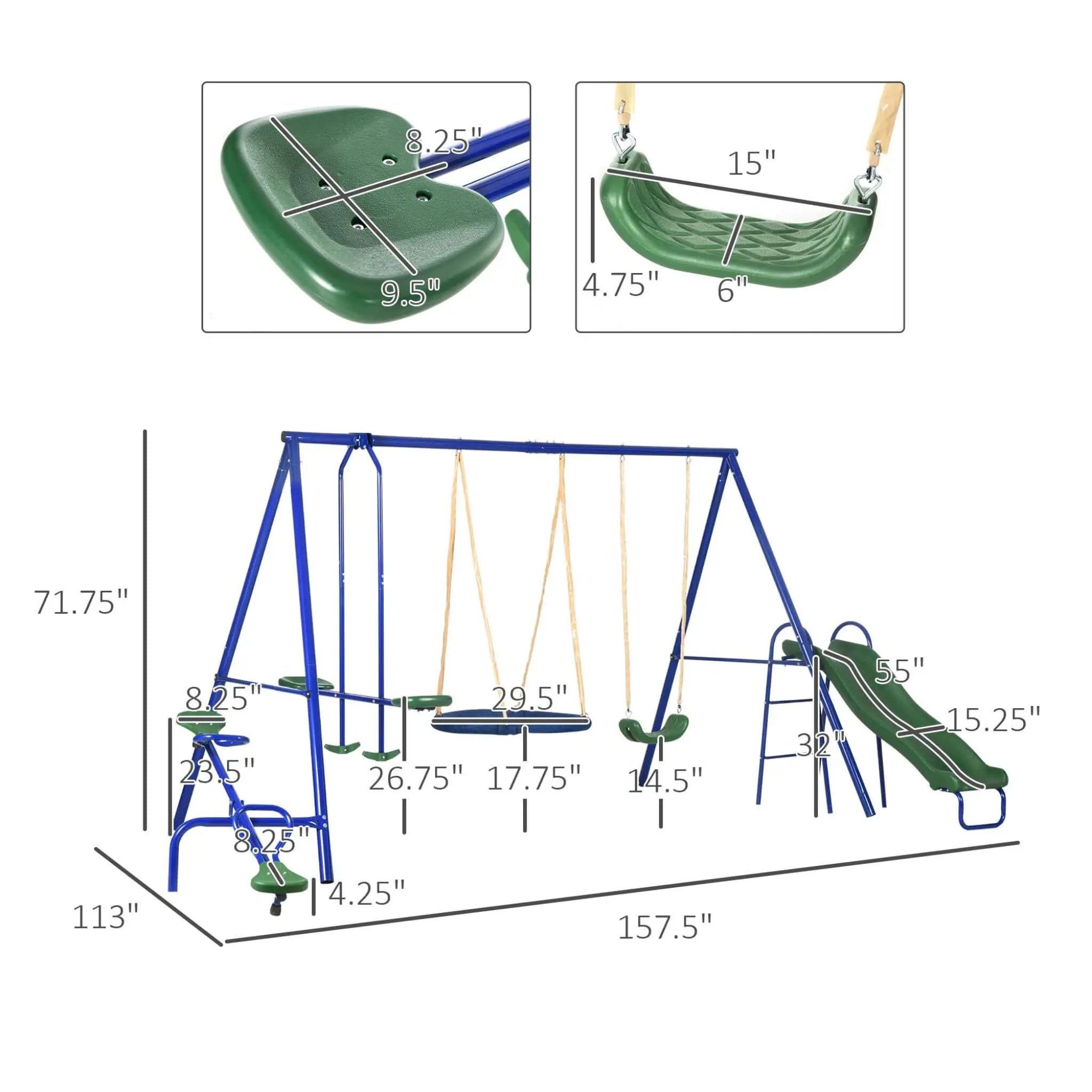 5-In-1 Heavy-Duty Outdoor A-Frame Swing Set With Saucer, Swing, Slide, Seesaw, Glider, And Swing Seat (SAK61472) by SAKSBY WHOLESALE