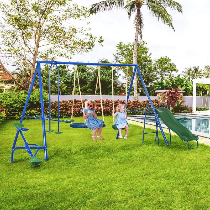 5-In-1 Heavy-Duty Outdoor A-Frame Swing Set With Saucer, Swing, Slide, Seesaw, Glider, And Swing Seat (SAK61472) by SAKSBY WHOLESALE
