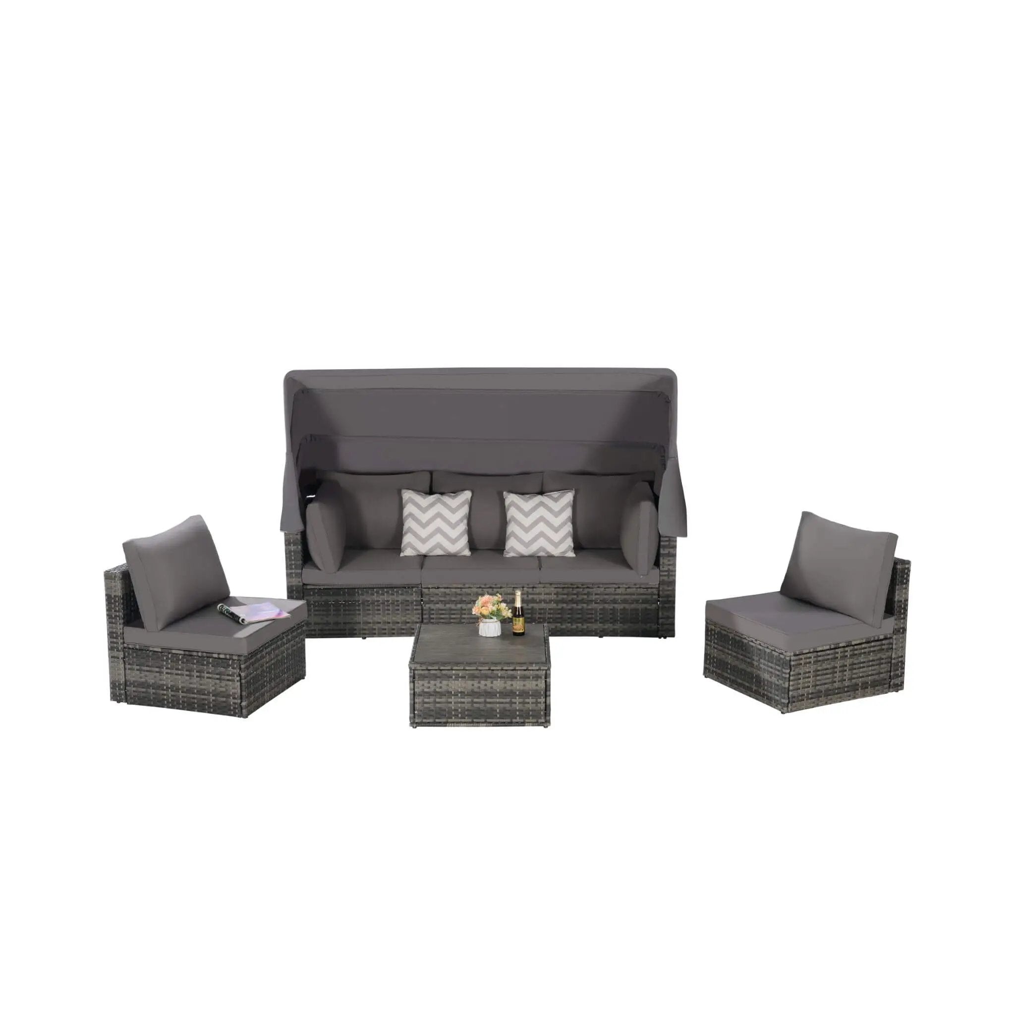 Alora 5-Piece Outdoor Patio Wicker Daybed Furniture Set With Retractable Canopy (SAK37816) by SAKSBY WHOLESALE