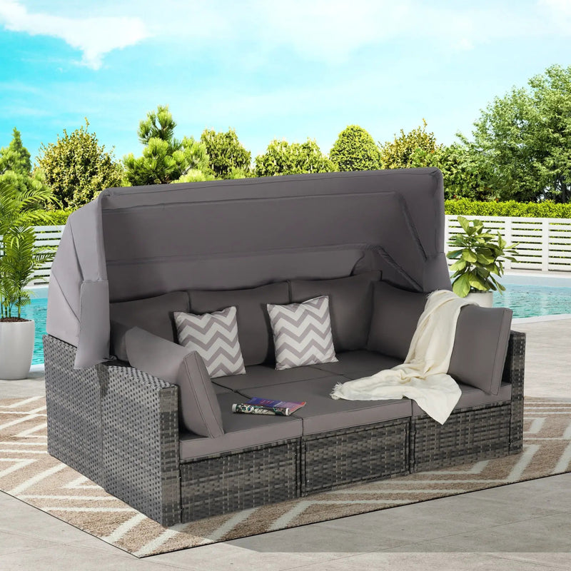 Alora 5-Piece Outdoor Patio Wicker Daybed Furniture Set With Retractable Canopy (SAK37816) by SAKSBY WHOLESALE