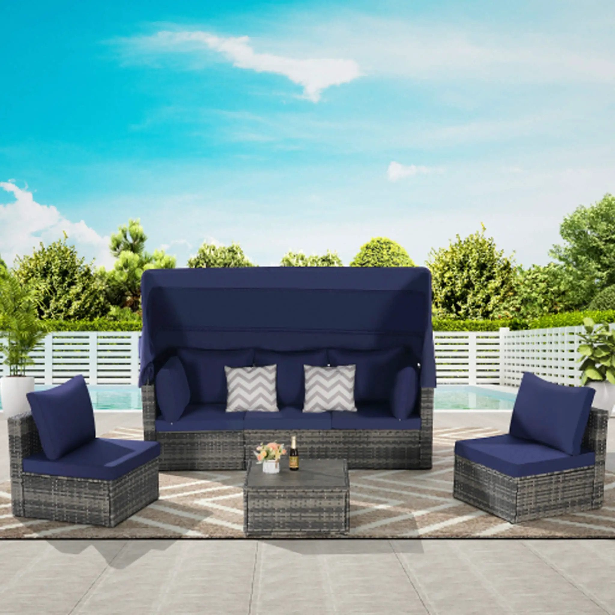 Alora 5-Piece Outdoor Patio Wicker Daybed Furniture Set With Retractable Canopy (SAK37816) by SAKSBY WHOLESALE