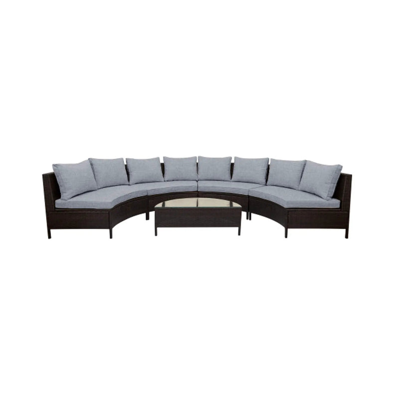 Alora Premium 5-Piece All-Weather Half-Moon Outdoor Rattan Wicker Patio Sectional Sofa Furniture Set With Tempered Glass Table (SAK32615) by SAKSBY WHOLESALE