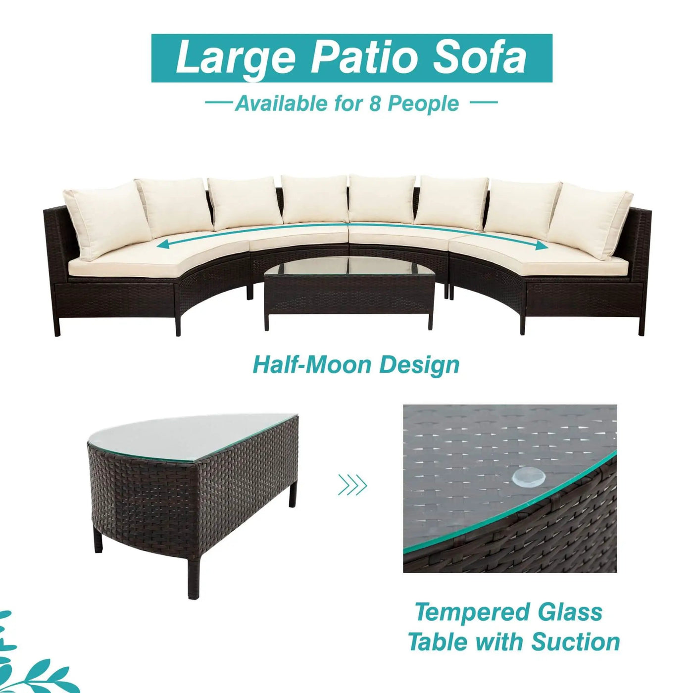 Alora Premium 5-Piece All-Weather Half-Moon Outdoor Rattan Wicker Patio Sectional Sofa Furniture Set With Tempered Glass Table (SAK32615) by SAKSBY WHOLESALE