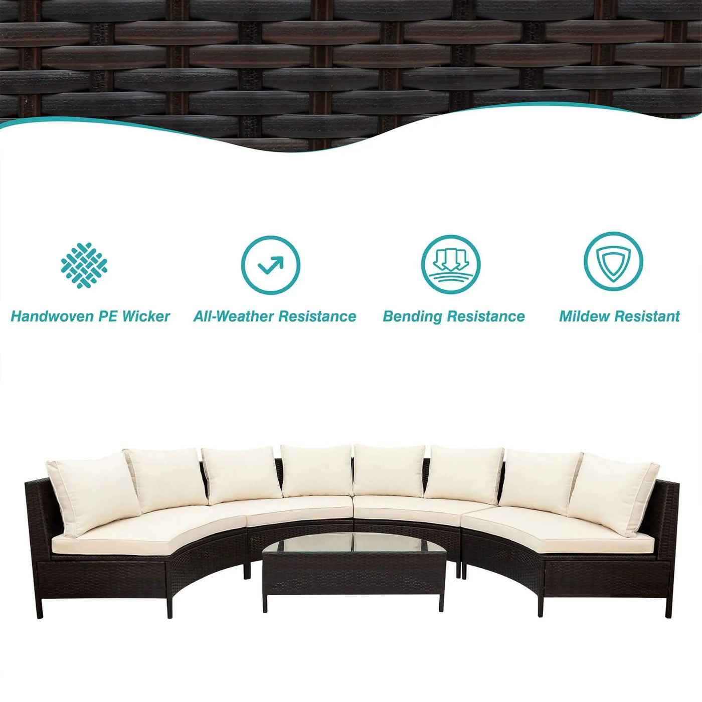 Alora Premium 5-Piece All-Weather Half-Moon Outdoor Rattan Wicker Patio Sectional Sofa Furniture Set With Tempered Glass Table (SAK32615) by SAKSBY WHOLESALE