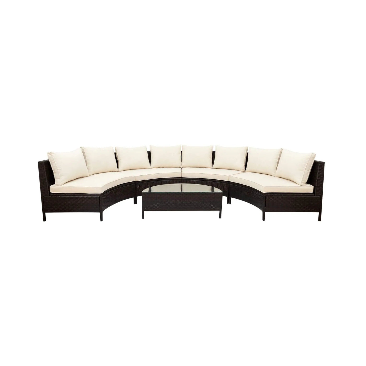 Alora Premium 5-Piece All-Weather Half-Moon Outdoor Rattan Wicker Patio Sectional Sofa Furniture Set With Tempered Glass Table (SAK32615) by SAKSBY WHOLESALE