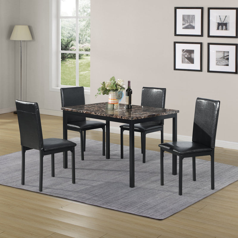 5 Piece Metal Dinette Set with Faux Marble Top - Black