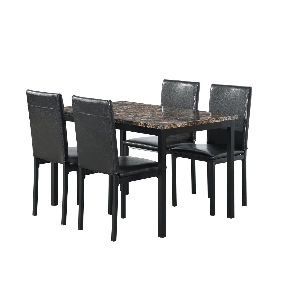 5 Piece Metal Dinette Set with Faux Marble Top - Black, photo 2 of 15