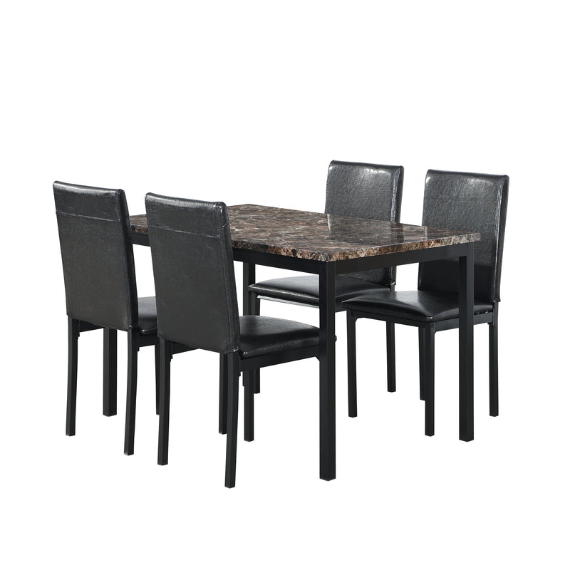 5 Piece Metal Dinette Set with Faux Marble Top - Black, photo 2 of 15