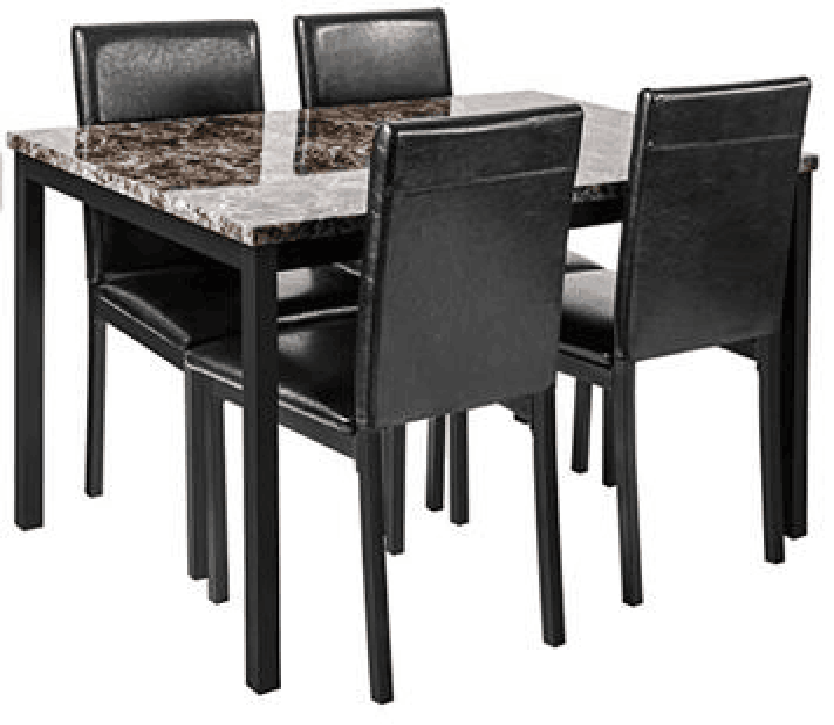 5 Piece Metal Dinette Set with Faux Marble Top - Black, photo 3 of 15