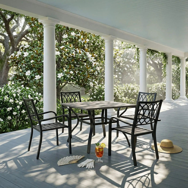 Alora 5-Piece Outdoor Dining Set With 4 Heavy-Duty Chairs And Square Table With Umbrella Hole [UMBRELLA NOT INCLUDED] (SAK93546) by SAKSBY WHOLESALE