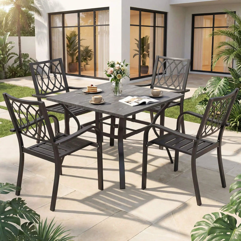 Alora 5-Piece Outdoor Dining Set With 4 Heavy-Duty Chairs And Square Table With Umbrella Hole [UMBRELLA NOT INCLUDED] (SAK93546) by SAKSBY WHOLESALE
