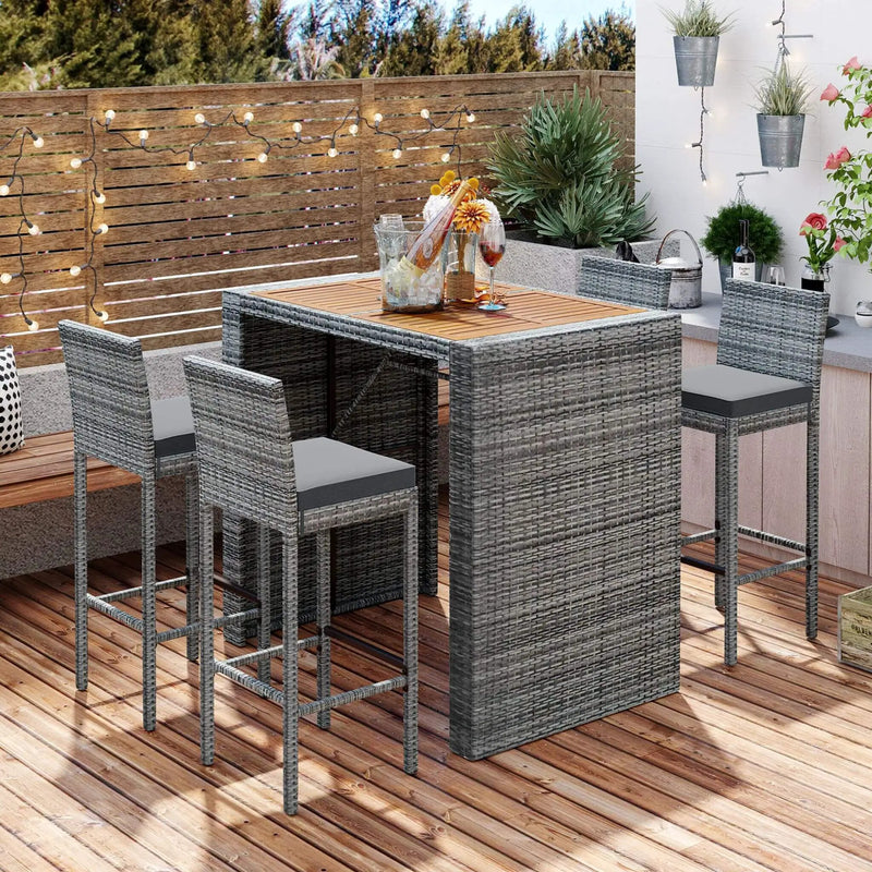 Alora 5-Piece Wicker Patio Bar Set With Cushions & Acacia Table (SAK26801) by SAKSBY WHOLESALE