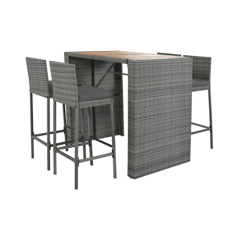Alora 5-Piece Wicker Patio Bar Set With Cushions & Acacia Table (SAK26801) by SAKSBY WHOLESALE