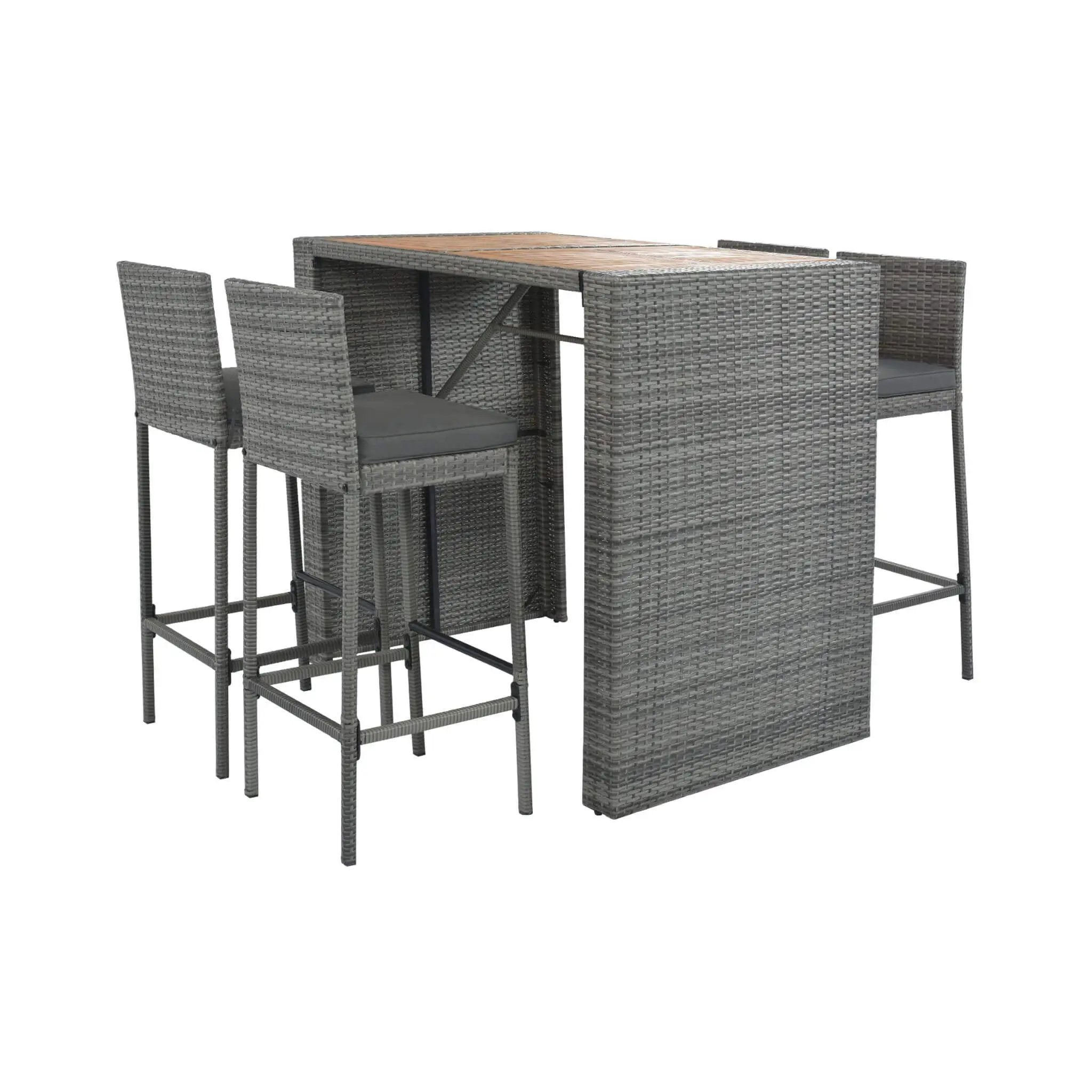 Alora 5-Piece Wicker Patio Bar Set With Cushions & Acacia Table (SAK26801) by SAKSBY WHOLESALE