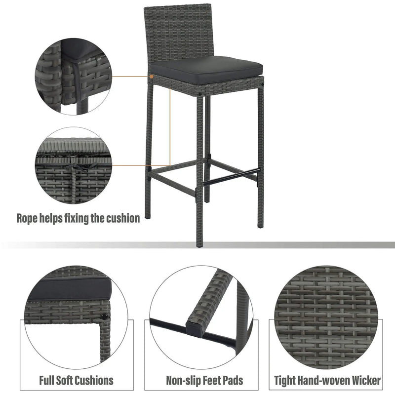 Alora 5-Piece Wicker Patio Bar Set With Cushions & Acacia Table (SAK26801) by SAKSBY WHOLESALE