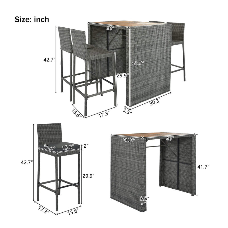 Alora 5-Piece Wicker Patio Bar Set With Cushions & Acacia Table (SAK26801) by SAKSBY WHOLESALE