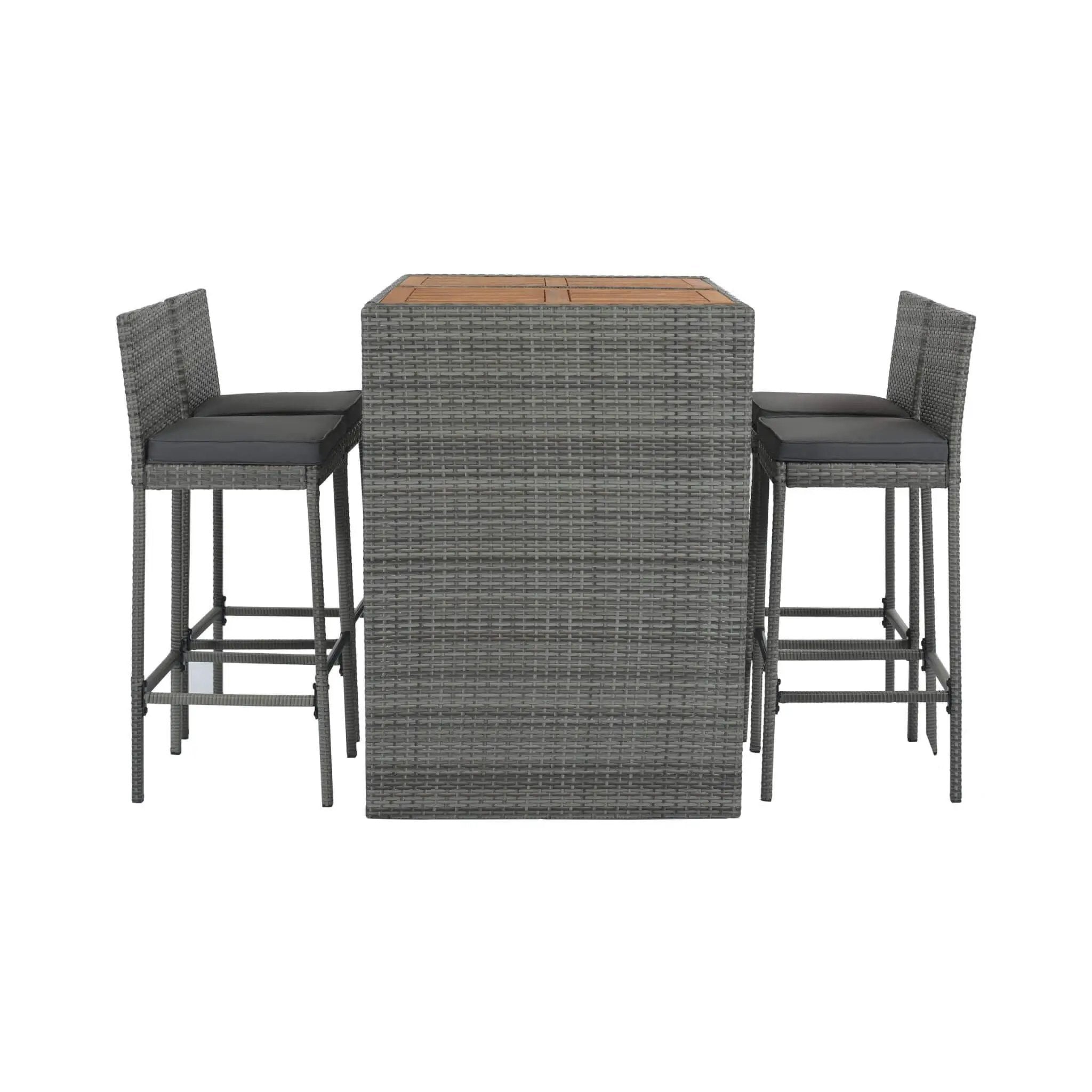 Alora 5-Piece Wicker Patio Bar Set With Cushions & Acacia Table (SAK26801) by SAKSBY WHOLESALE