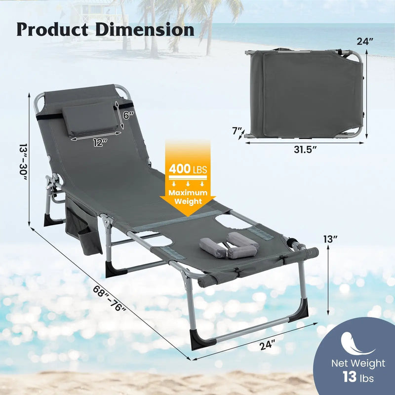 5-position Outdoor Folding Chaise Lounge Chair-Gray by DirectDeals
