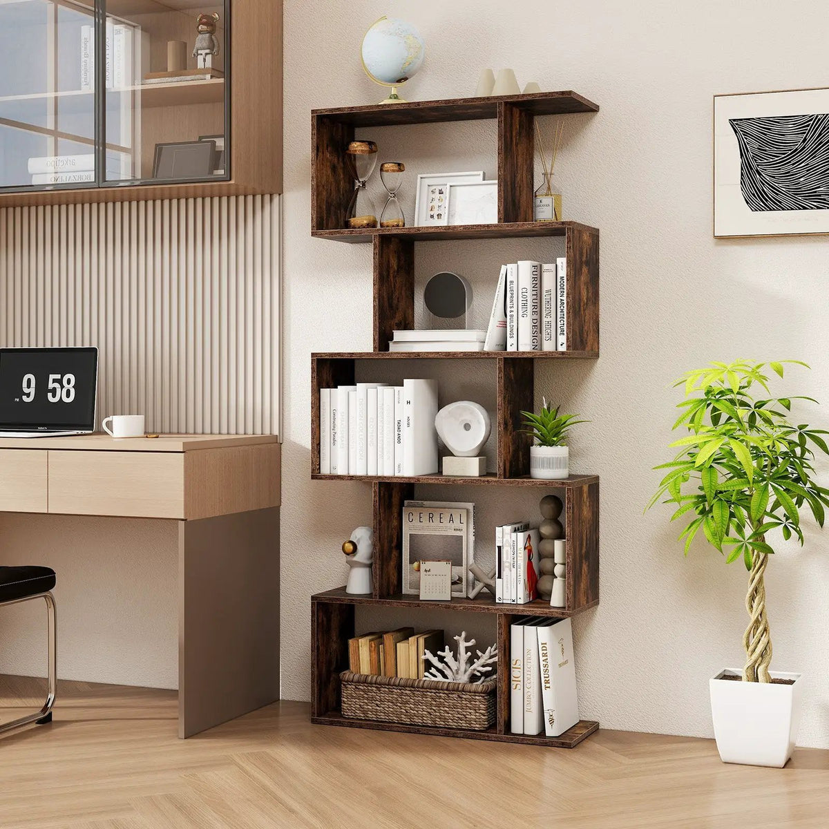 5-Tier Bookshelf with Anti-Toppling Device for Living Room Home Office by DirectDeals