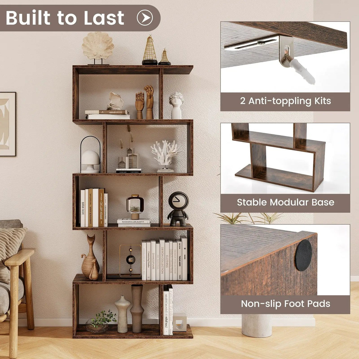5-Tier Bookshelf with Anti-Toppling Device for Living Room Home Office by DirectDeals
