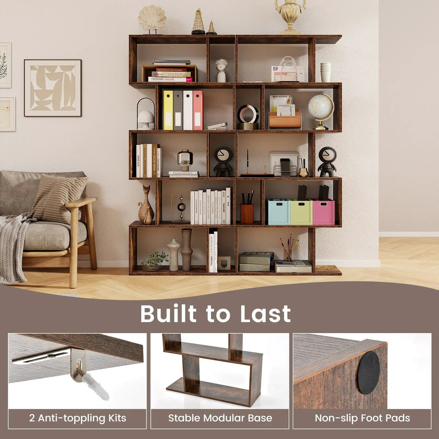 5-Tier Bookshelf with Anti-Toppling Device for Living Room Home Office by DirectDeals