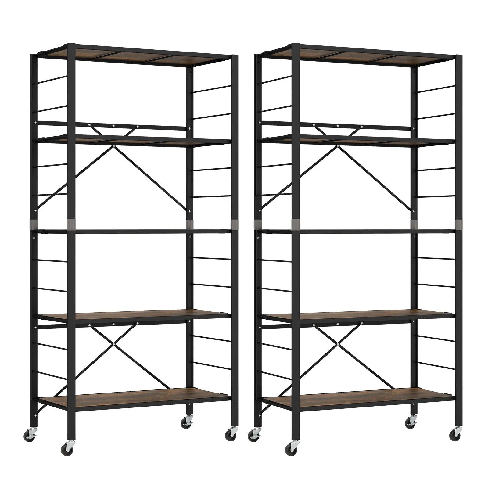 5-Tier Foldable Shelving Unit with Detachable Wheels and Anti-Toppling System-Black by DirectDeals