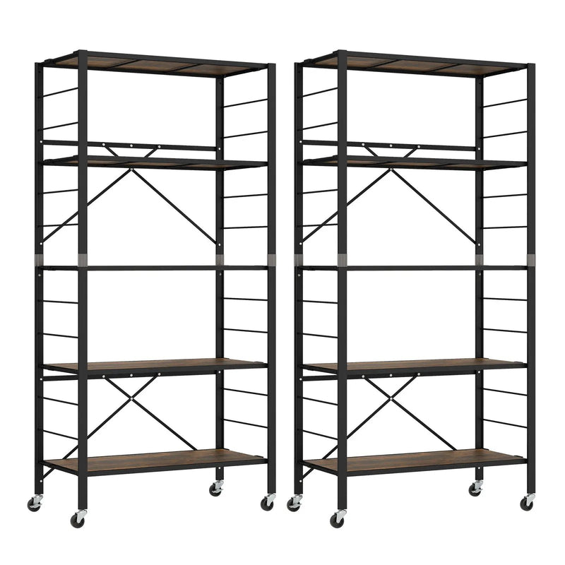 5-Tier Foldable Shelving Unit with Detachable Wheels and Anti-Toppling System-Black by DirectDeals