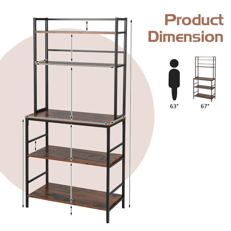 5-Tier Kitchen Bakers Rack with Hutch and Open Shelves-Rustic Brown by DirectDeals