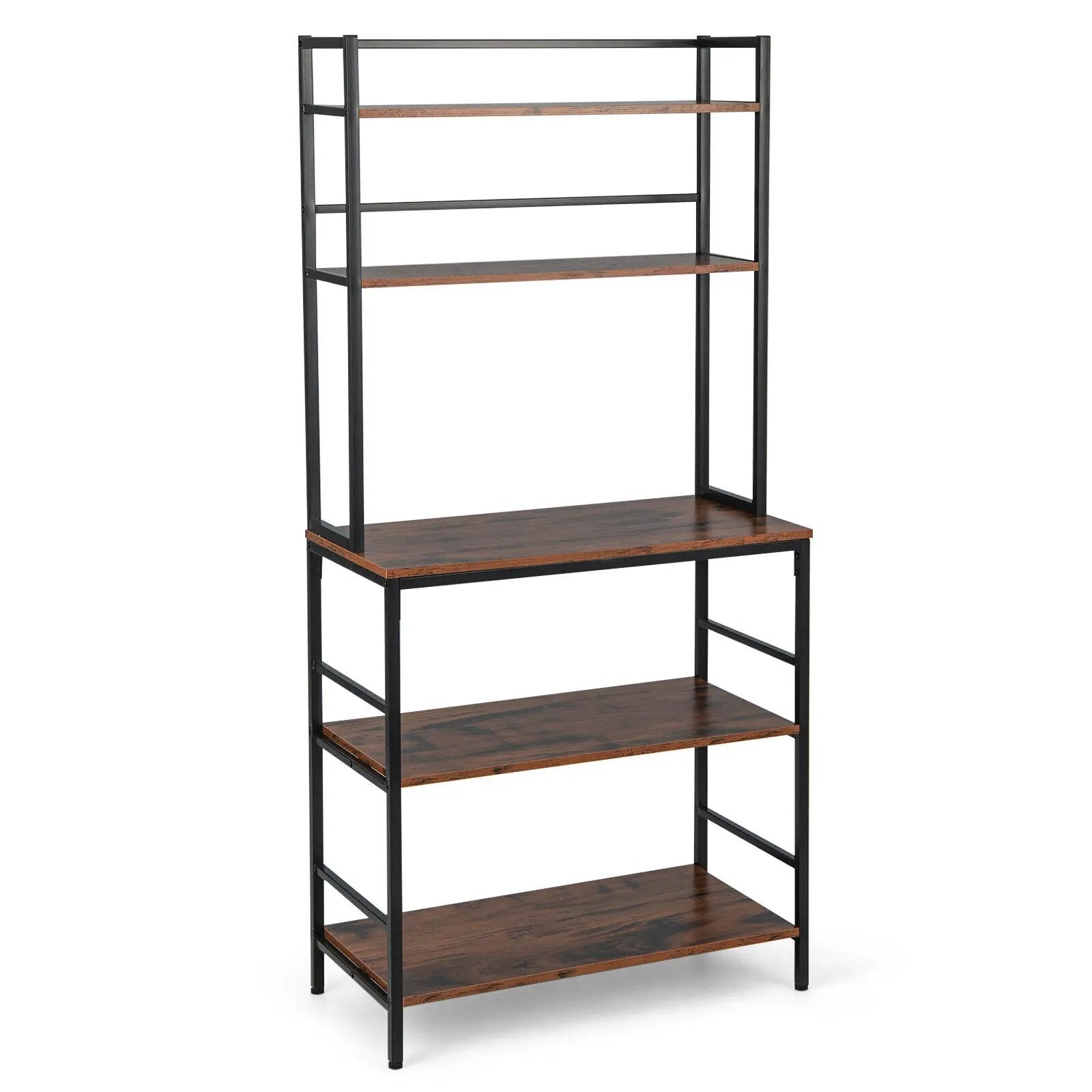 5-Tier Kitchen Bakers Rack with Hutch and Open Shelves-Rustic Brown by DirectDeals