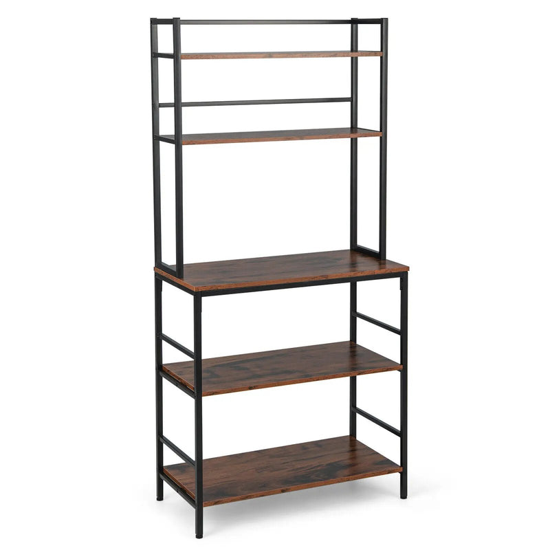 5-Tier Kitchen Bakers Rack with Hutch and Open Shelves-Rustic Brown by DirectDeals