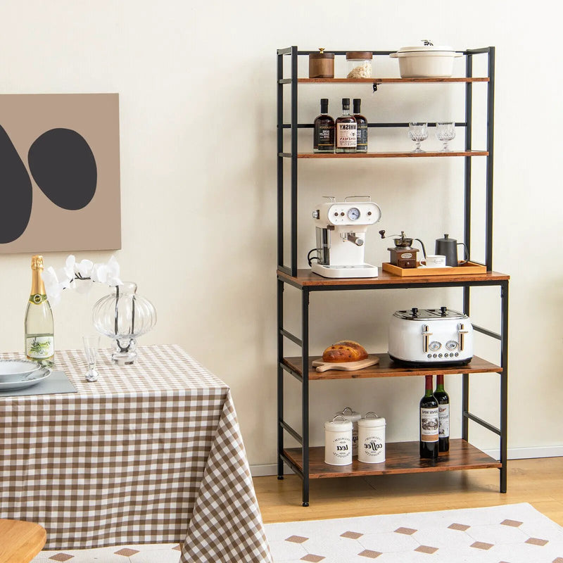5-Tier Kitchen Bakers Rack with Hutch and Open Shelves-Rustic Brown by DirectDeals