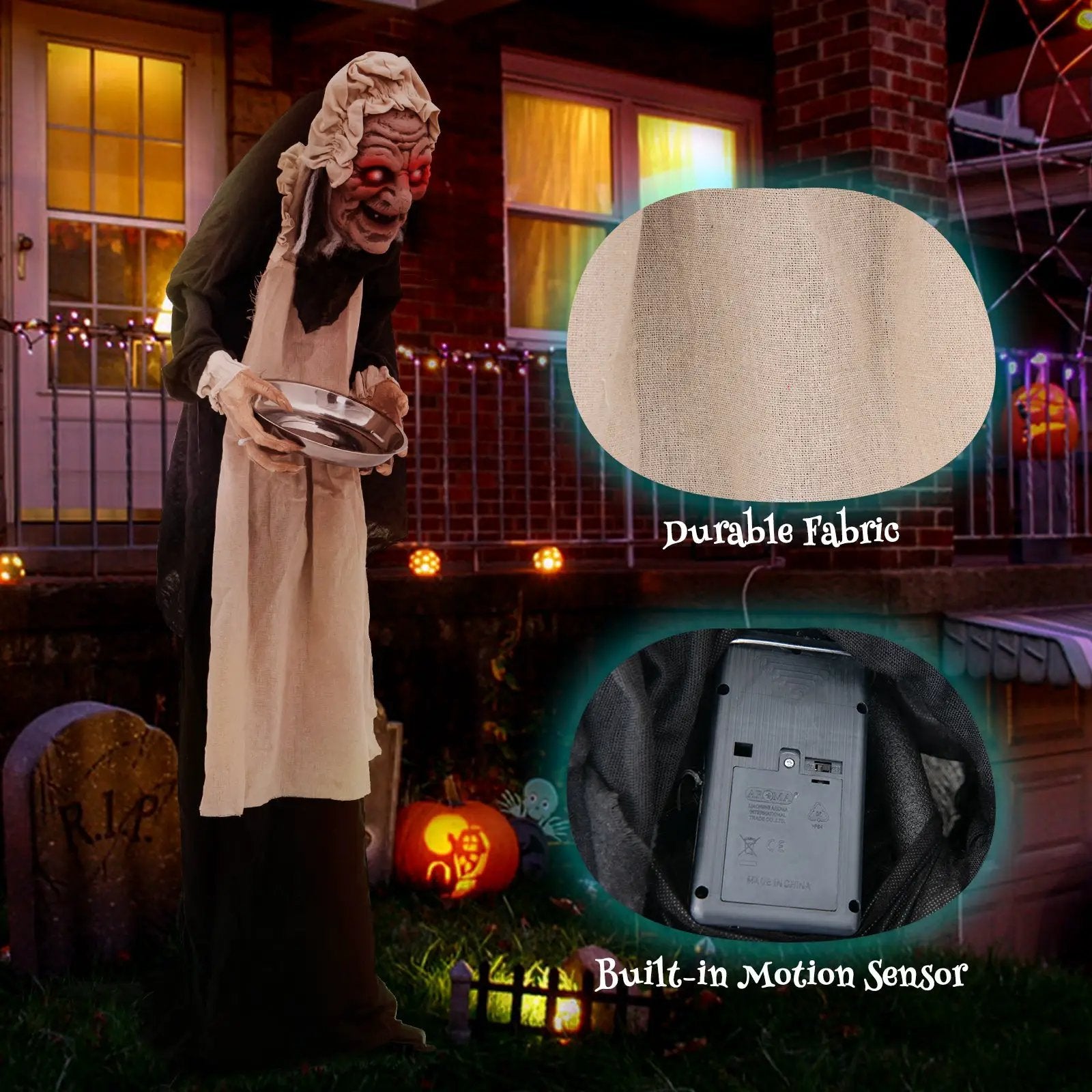 5.2 Feet Halloween Animated Standing Greeter Old Lady with Candy Dish by DirectDeals