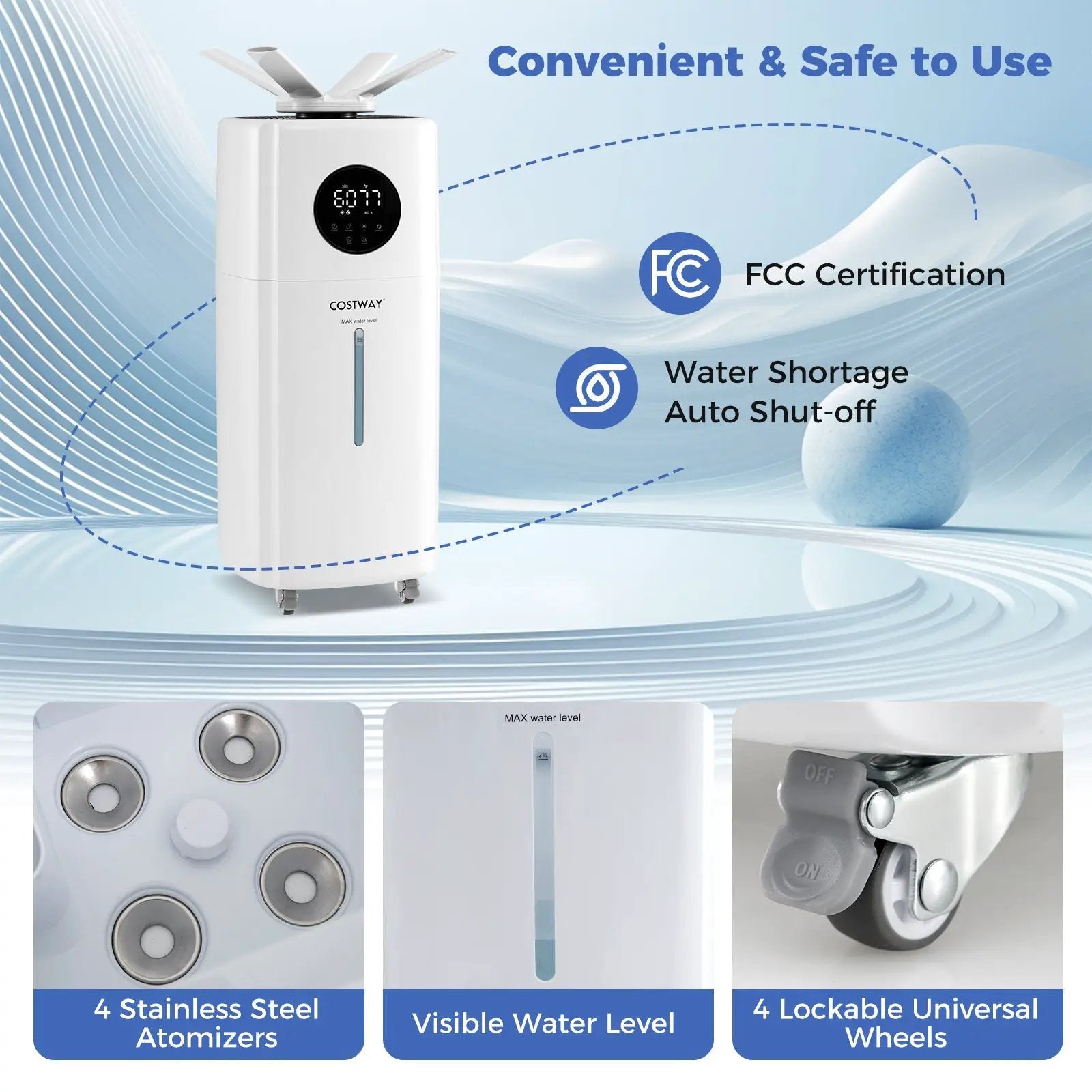 5.5Gal Humidifier with 360¬∞ Nozzles and Wheels for Large Room-White by DirectDeals
