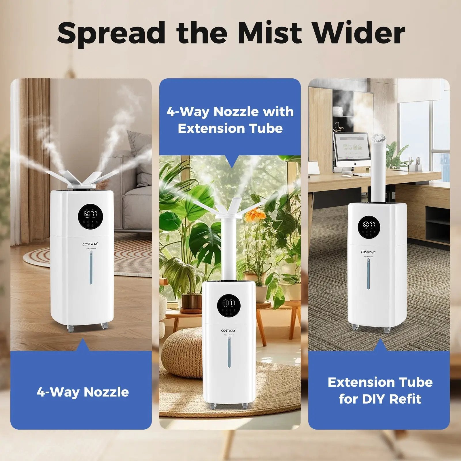 5.5Gal Humidifier with 360¬∞ Nozzles and Wheels for Large Room-White by DirectDeals
