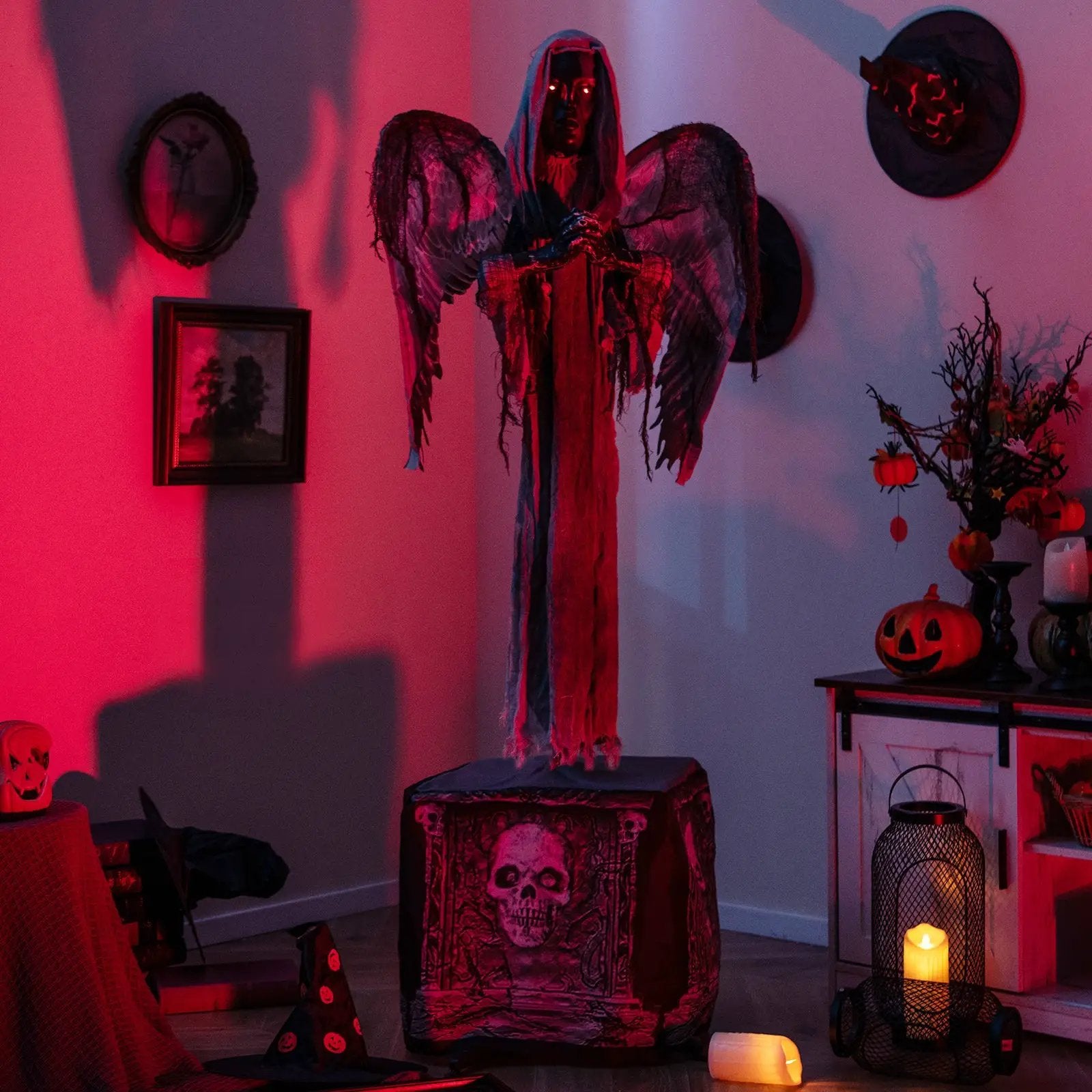 5.5ft Halloween Animatronic Decoration with Light Up Eyes and Shaking Wings by DirectDeals