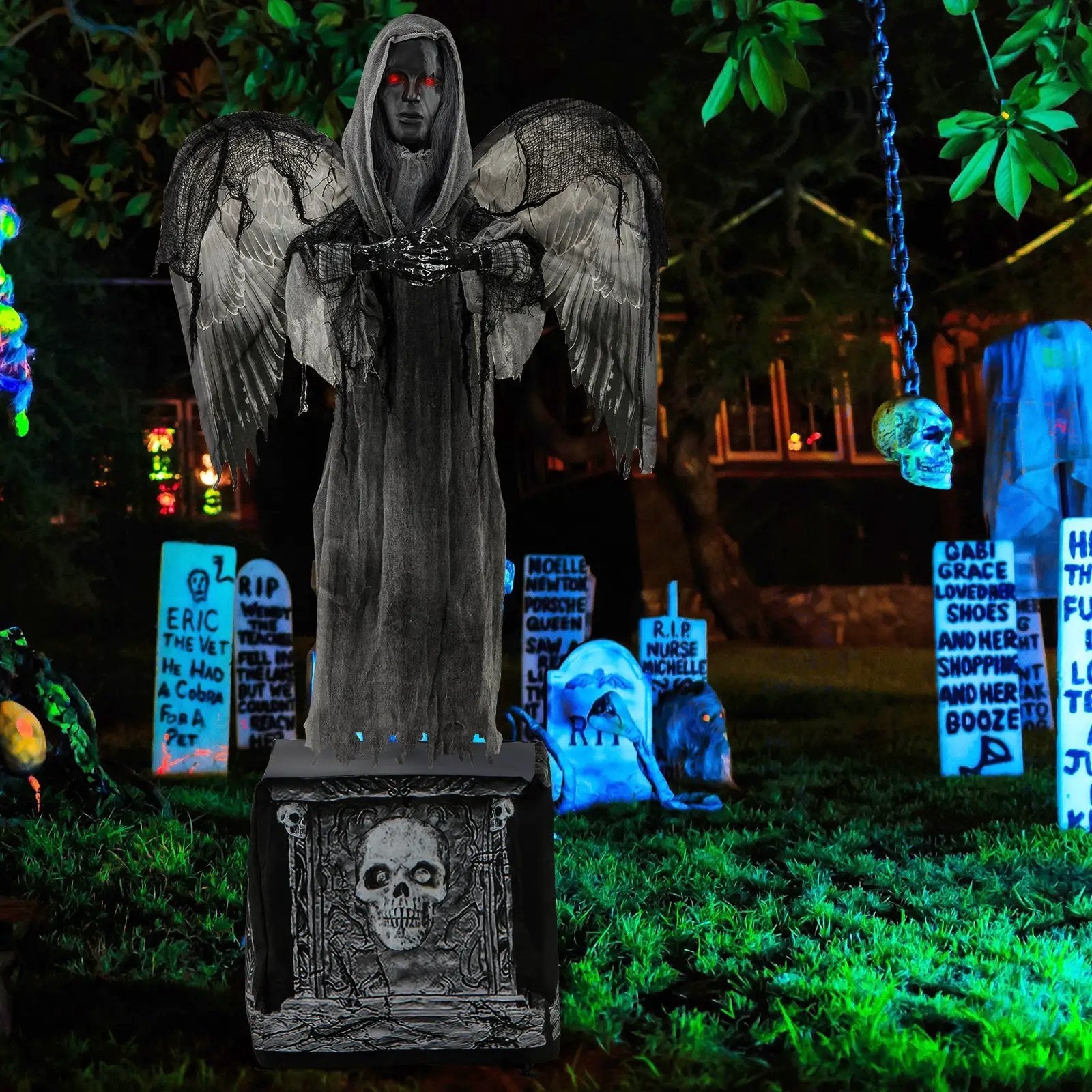 5.5ft Halloween Animatronic Decoration with Light Up Eyes and Shaking Wings by DirectDeals