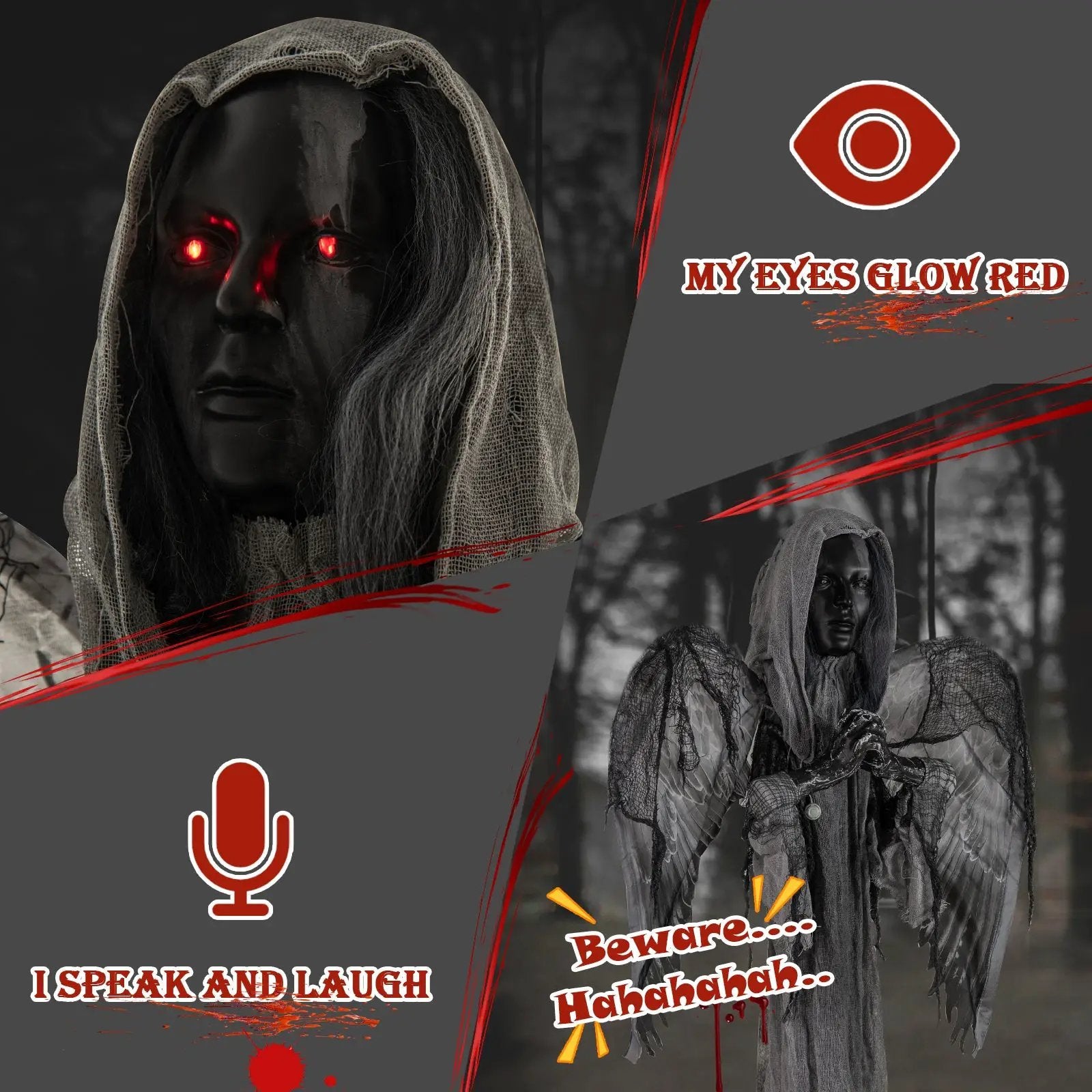5.5ft Halloween Animatronic Decoration with Light Up Eyes and Shaking Wings by DirectDeals
