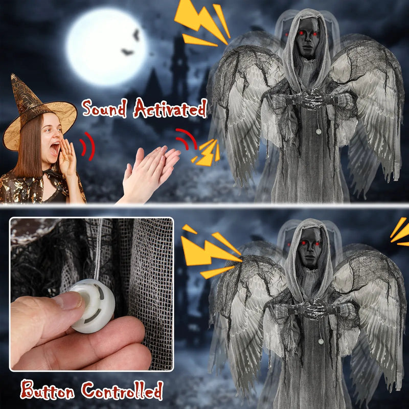 5.5ft Halloween Animatronic Decoration with Light Up Eyes and Shaking Wings by DirectDeals