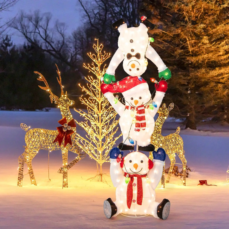 5.6 Feet Lighted Stacked Snowmen Christmas Decoration by DirectDeals