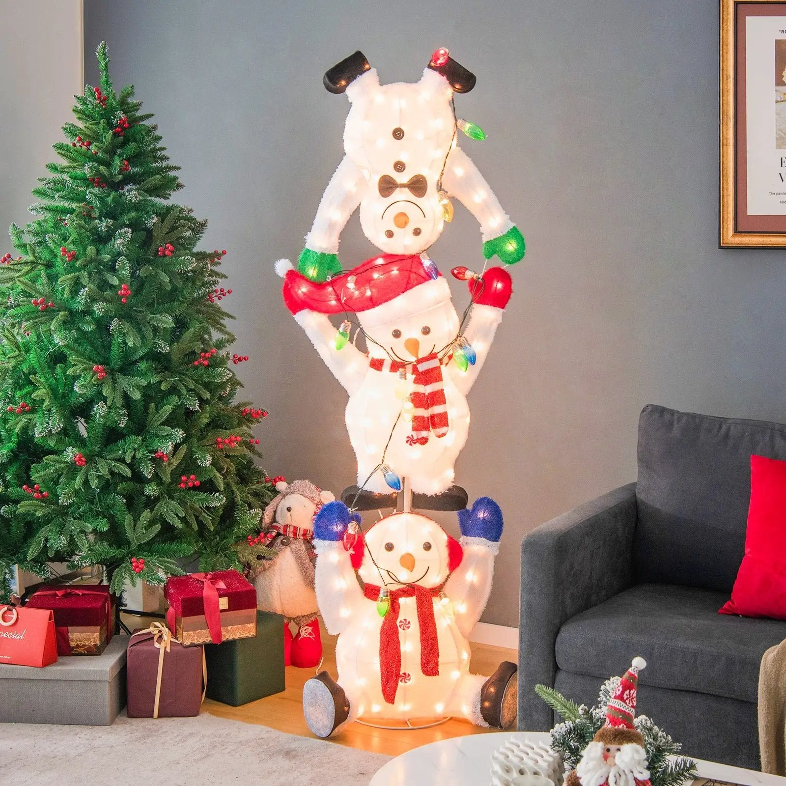 5.6 Feet Lighted Stacked Snowmen Christmas Decoration by DirectDeals