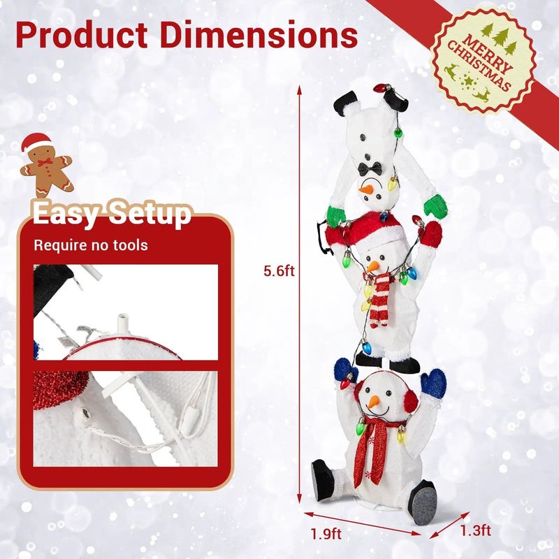 5.6 Feet Lighted Stacked Snowmen Christmas Decoration by DirectDeals