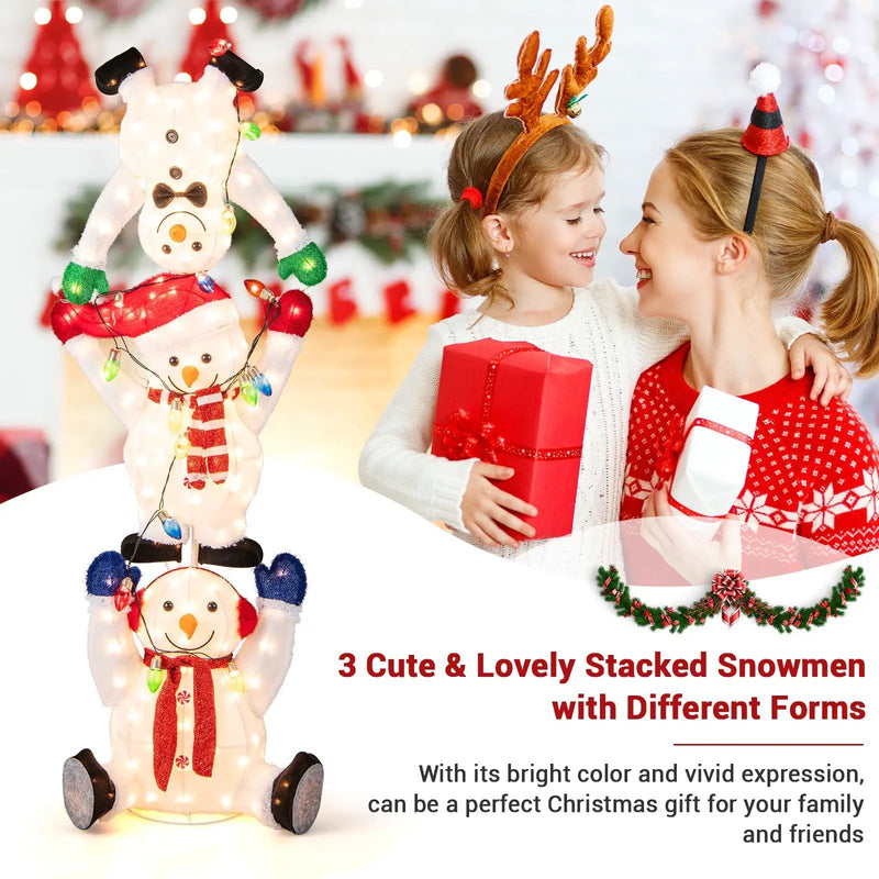 5.6 Feet Lighted Stacked Snowmen Christmas Decoration by DirectDeals