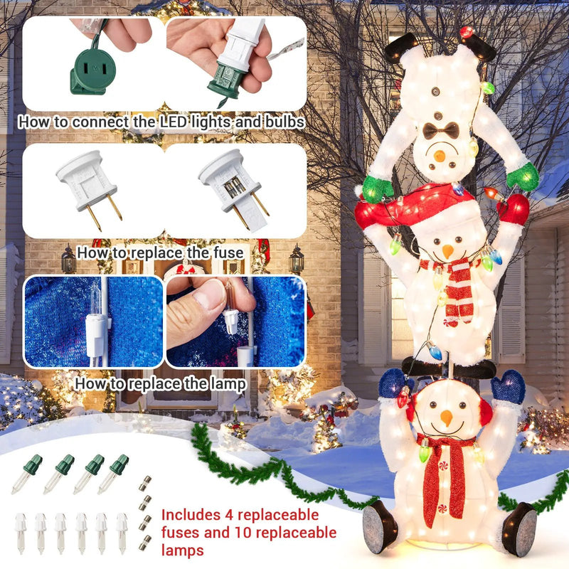 5.6 Feet Lighted Stacked Snowmen Christmas Decoration by DirectDeals